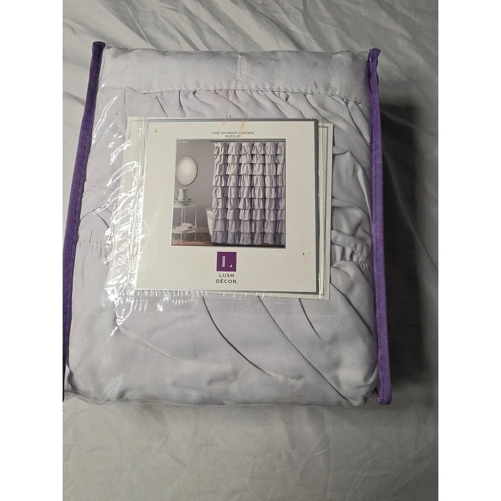 Lush Decor Ruffle Shower Curtain 72x72 Lilac Purple Gray Polyester Boho Chic NEW